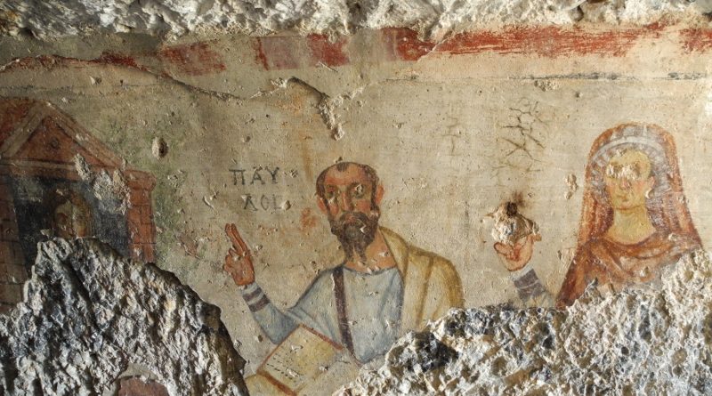 A 5th-6th c. CE fresco in the Ephesus Paul and Thecla grotto.