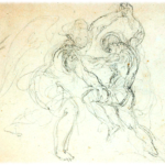 Eugène Delacroix : Study for Jacob Wrestling with the Angel, 1850-1856. From artwork in the public domain.